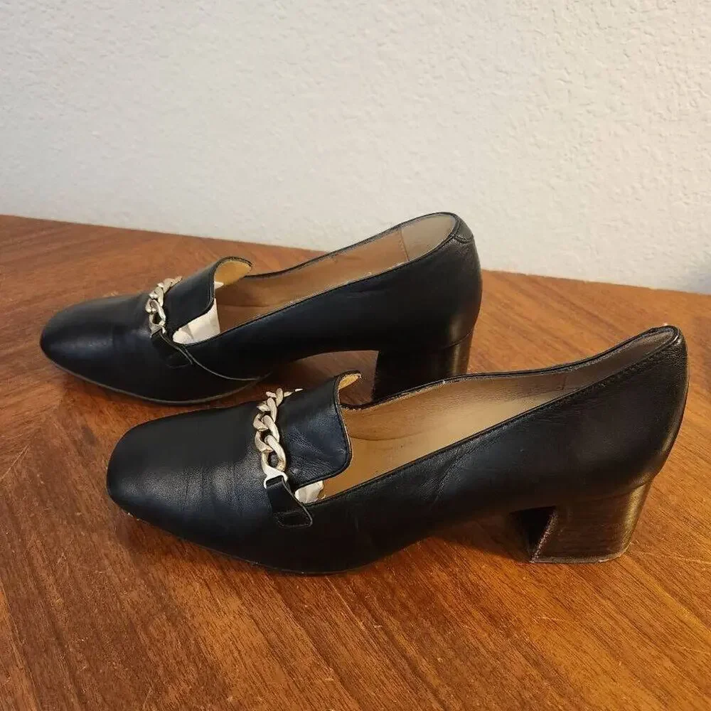 Anthropologie Black Chain Loafers Size 7.5
